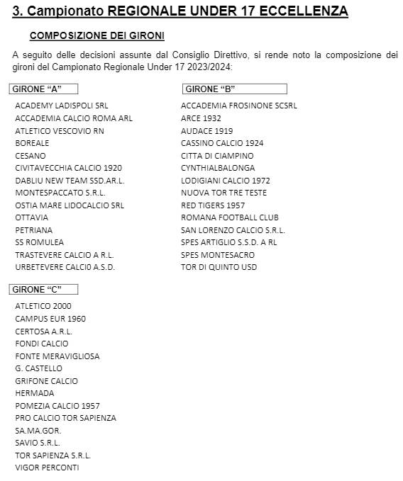 Campionato Regionale Under 17.