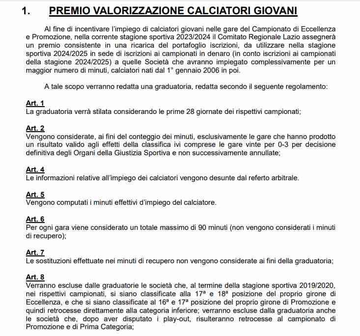 Premio valorizzazione giovani calciatori