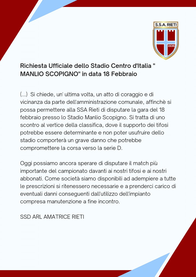 Comunicato Rieti