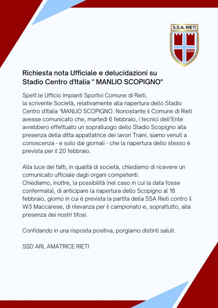 Comunicato SSA Rieti
