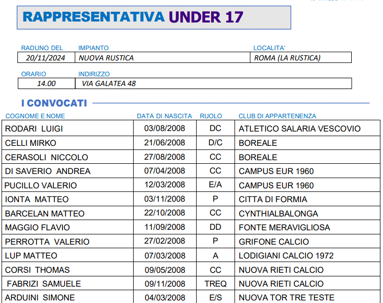 Rappresentativa Under 17