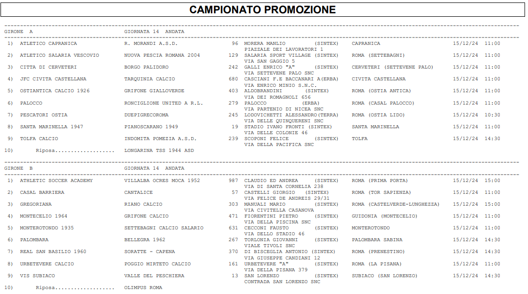 Campionato Promozione Lazio