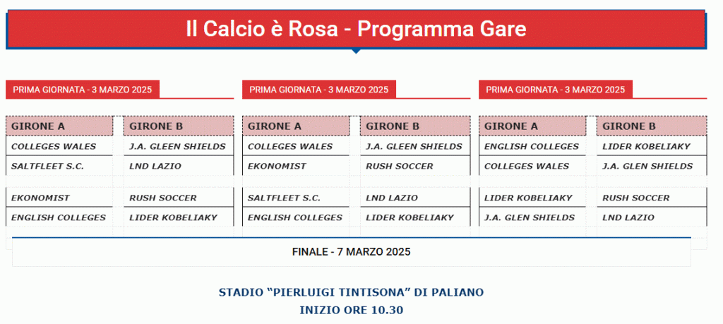 Programma gare Il calcio è rosa