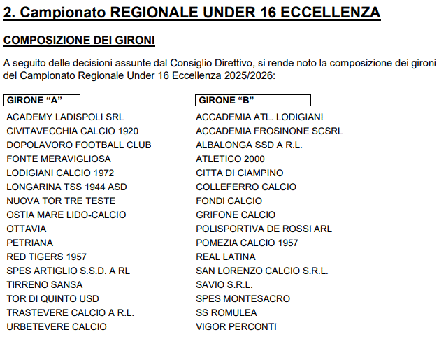 LND Lazio Under 16